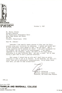 Franklin Marshall Green Rm letter 10 5 87